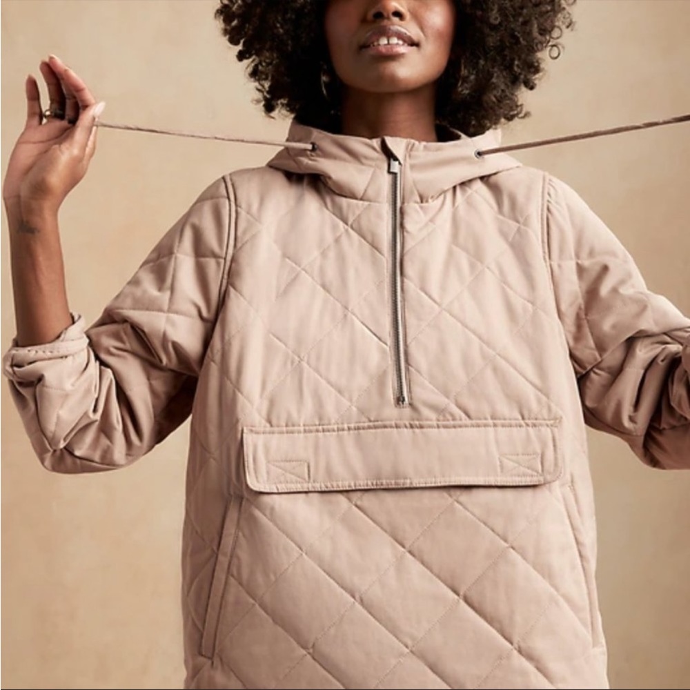 Banana Republic Quilted Half-Zip Hooded Anorak - Size XS - Beige - Like New